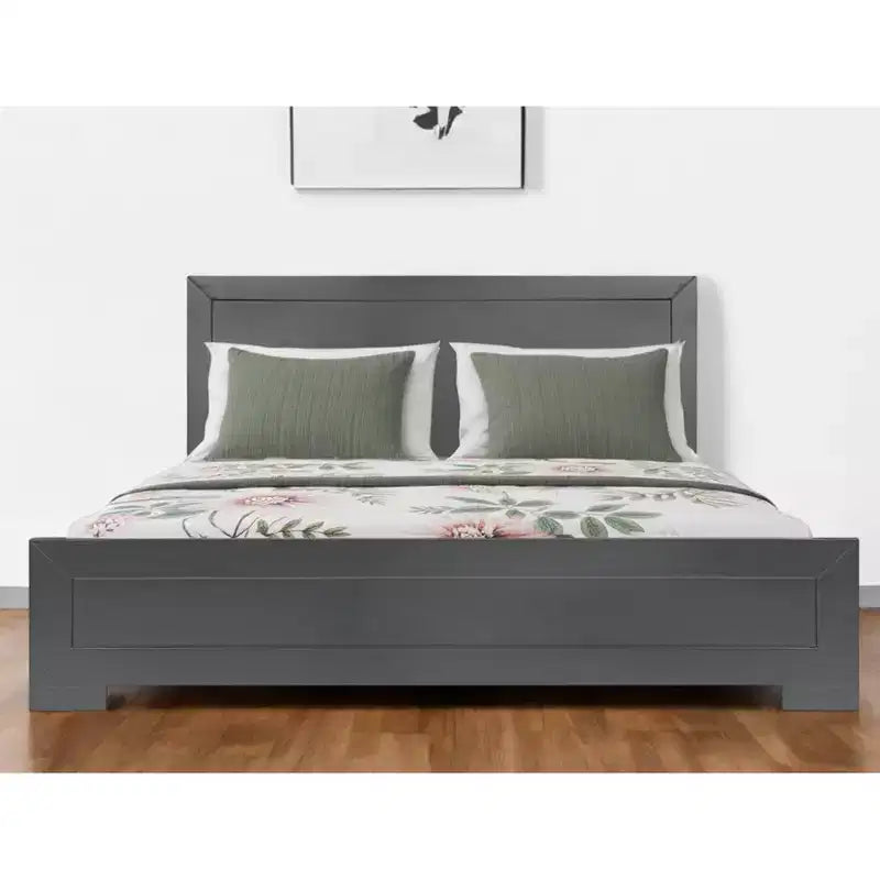 Gray Inlaid Panels Wood King Bed Frame