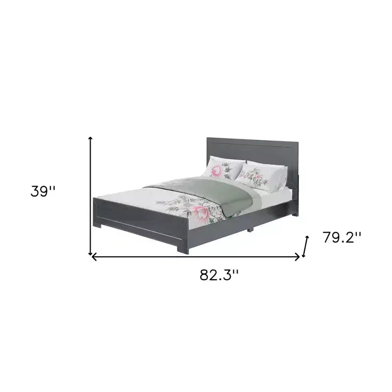 Gray Inlaid Panels Wood King Bed Frame