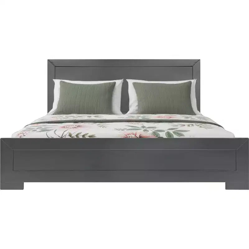 Gray Inlaid Panels Wood King Bed Frame