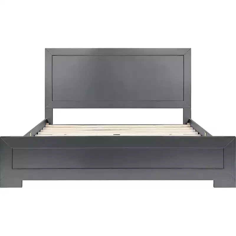 Gray Inlaid Panels Wood King Bed Frame
