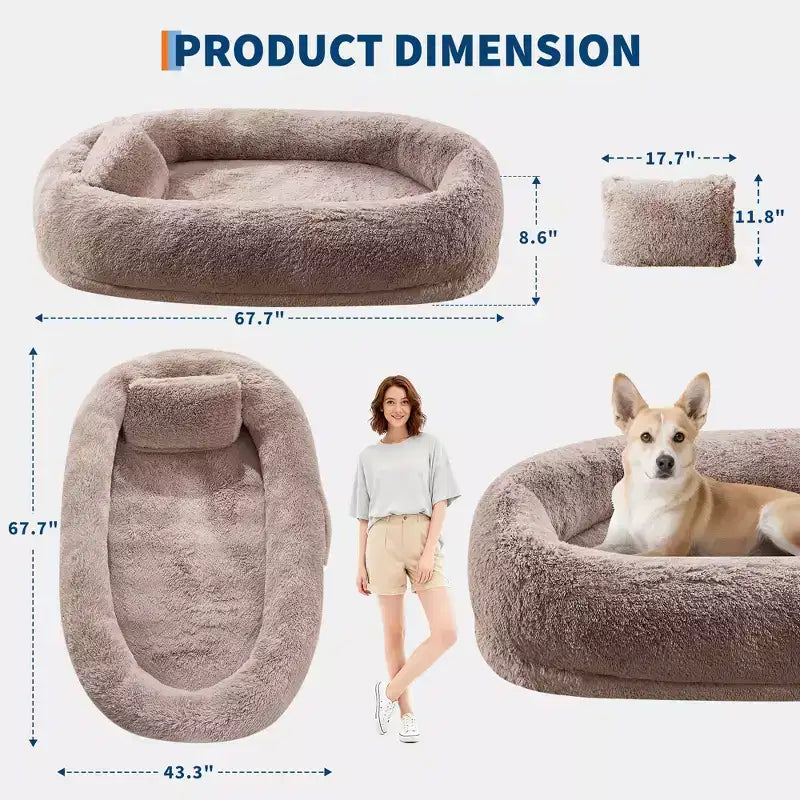 Human Dog Bed Fits You and Pets for People Doze Off, Washable Faux Fur Napping Orthopedic Dog Bed, 67.7  43.3  8.6