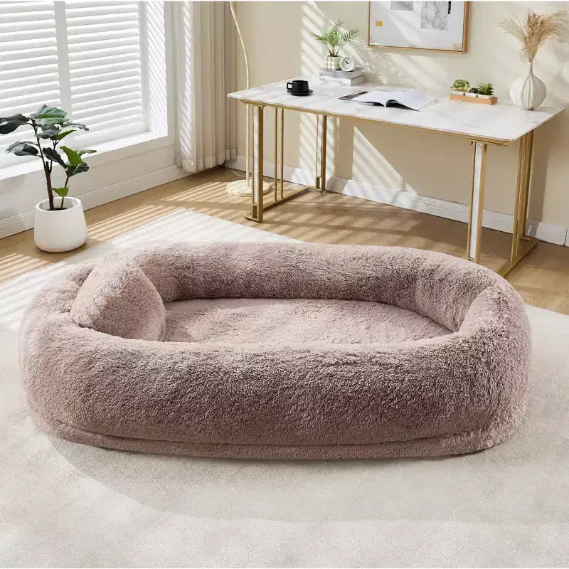 Human Dog Bed Fits You and Pets for People Doze Off, Washable Faux Fur Napping Orthopedic Dog Bed, 67.7  43.3  8.6