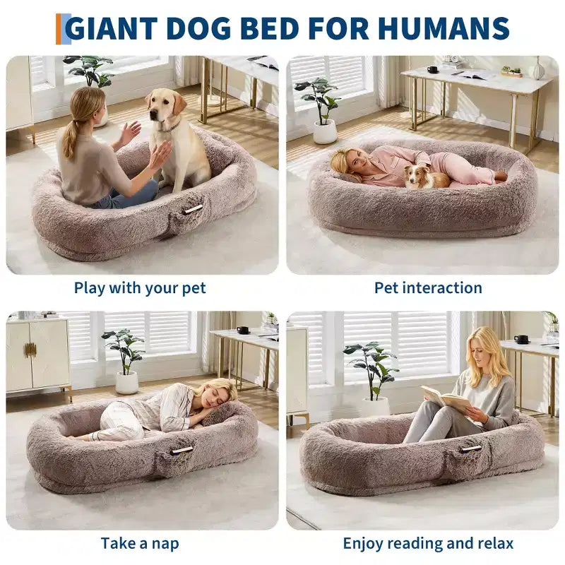 Human Dog Bed Fits You and Pets for People Doze Off, Washable Faux Fur Napping Orthopedic Dog Bed, 67.7  43.3  8.6