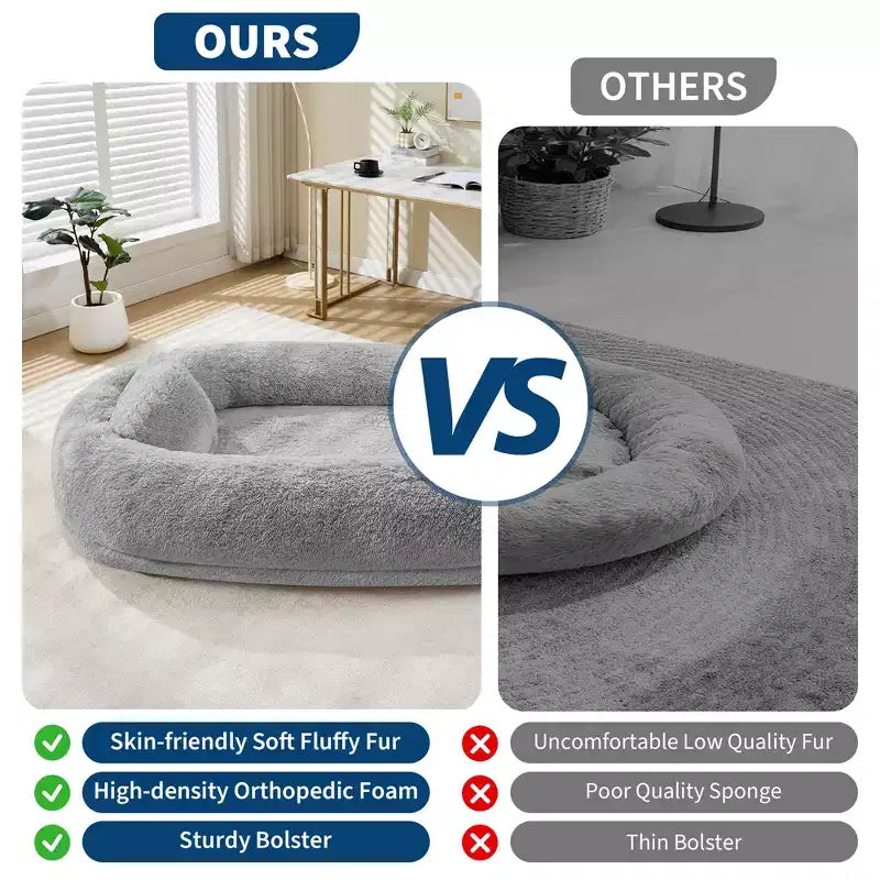 Human Dog Bed Fits You and Pets for People Doze Off, Washable Faux Fur Napping Orthopedic Dog Bed, 67.7  43.3  8.6