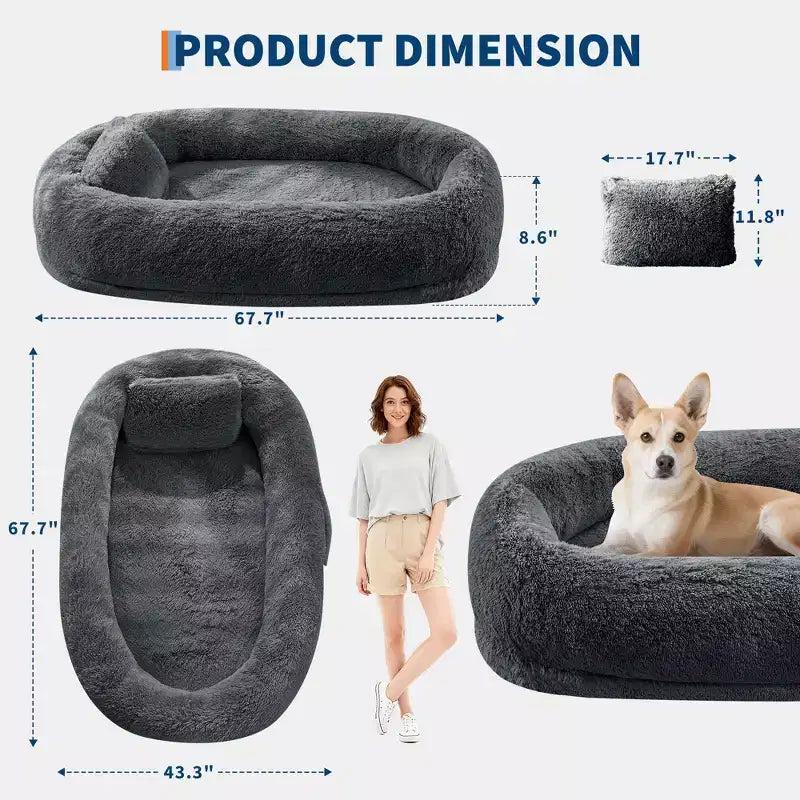 Human Dog Bed Fits You and Pets for People Doze Off, Washable Faux Fur Napping Orthopedic Dog Bed, 67.7  43.3  8.6