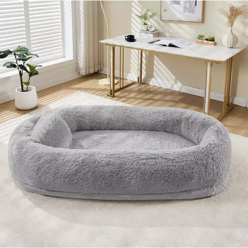 Human Dog Bed Fits You and Pets for People Doze Off, Washable Faux Fur Napping Orthopedic Dog Bed, 67.7  43.3  8.6