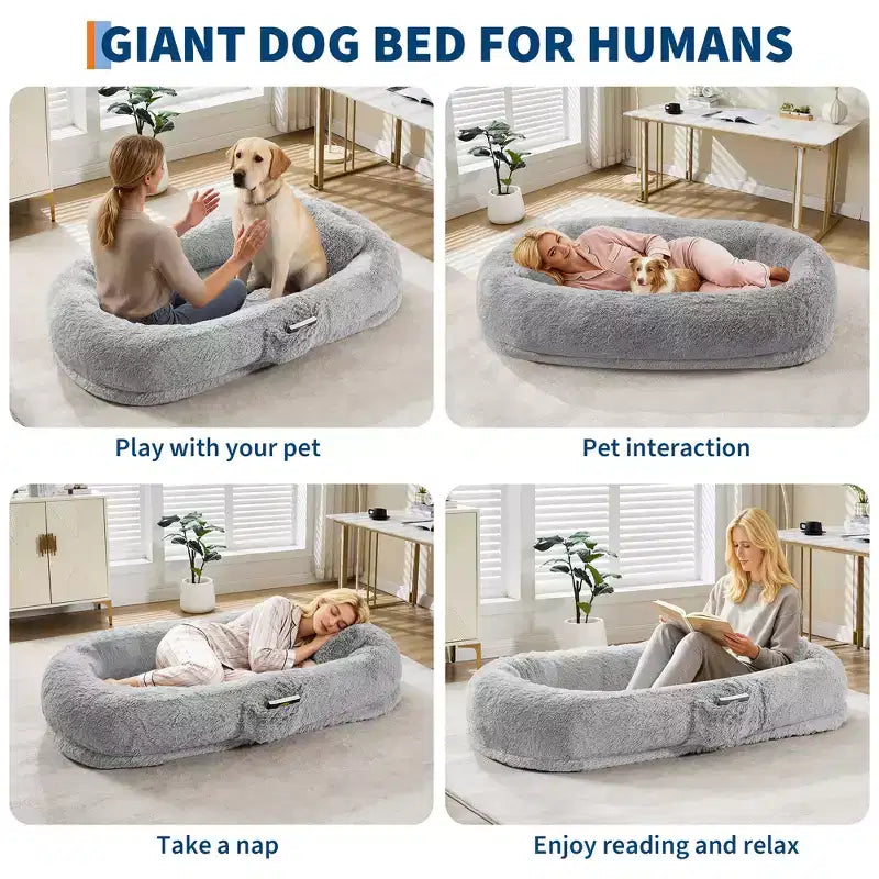 Human Dog Bed Fits You and Pets for People Doze Off, Washable Faux Fur Napping Orthopedic Dog Bed, 67.7  43.3  8.6