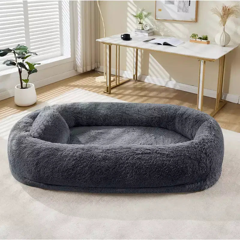 Human Dog Bed Fits You and Pets for People Doze Off, Washable Faux Fur Napping Orthopedic Dog Bed, 67.7  43.3  8.6