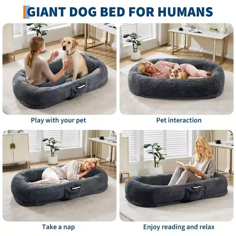 Human Dog Bed Fits You and Pets for People Doze Off, Washable Faux Fur Napping Orthopedic Dog Bed, 67.7  43.3  8.6
