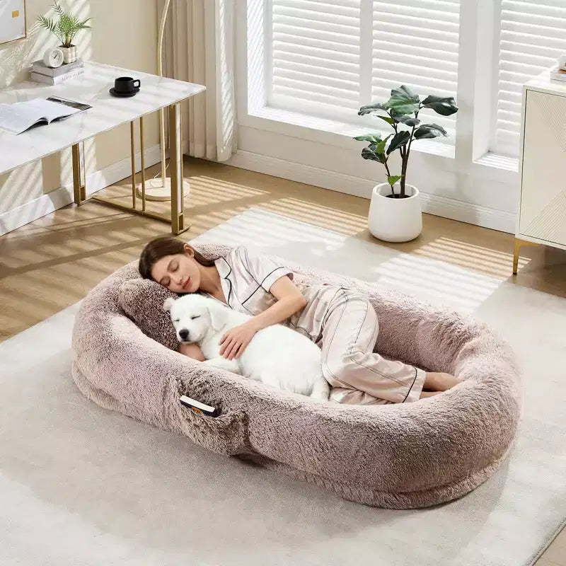 Human Dog Bed Fits You and Pets for People Doze Off, Washable Faux Fur Napping Orthopedic Dog Bed, 67.7  43.3  8.6