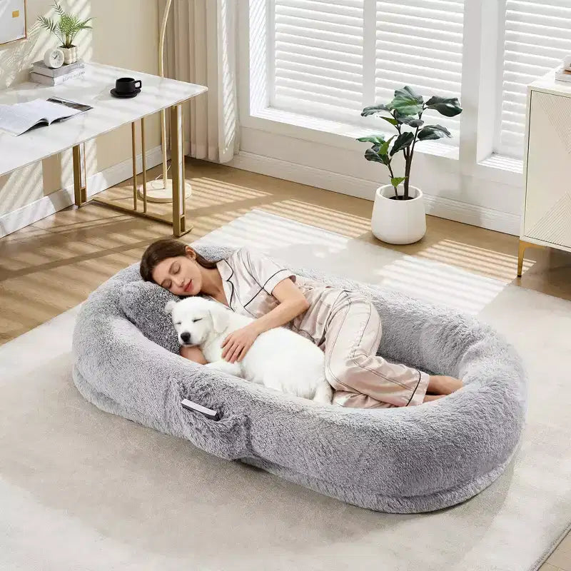 Human Dog Bed Fits You and Pets for People Doze Off, Washable Faux Fur Napping Orthopedic Dog Bed, 67.7  43.3  8.6
