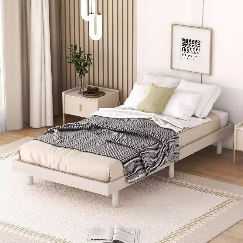 Twin Bed Frame, Floating Platform Bed Frame with Modern Design, Twin Size Particle Board Bed Frame, No Box Spring Needed, Easy Assembly