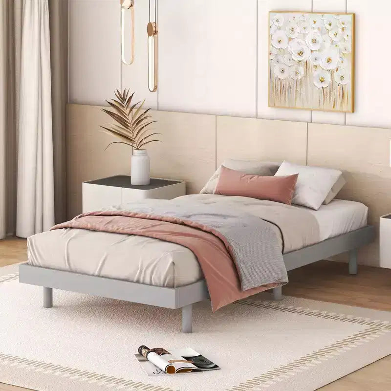 Twin Bed Frame, Floating Platform Bed Frame with Modern Design, Twin Size Particle Board Bed Frame, No Box Spring Needed, Easy Assembly
