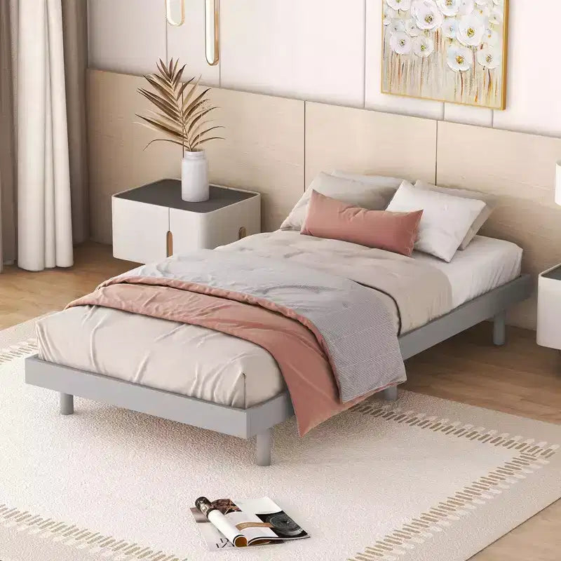 Twin Bed Frame, Floating Platform Bed Frame with Modern Design, Twin Size Particle Board Bed Frame, No Box Spring Needed, Easy Assembly