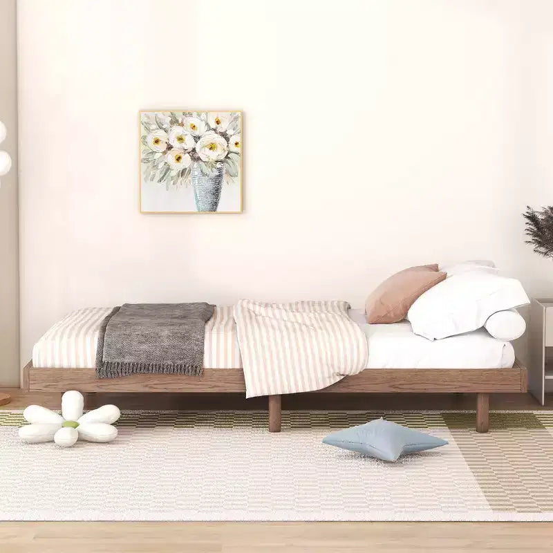 Twin Bed Frame, Floating Platform Bed Frame with Modern Design, Twin Size Particle Board Bed Frame, No Box Spring Needed, Easy Assembly