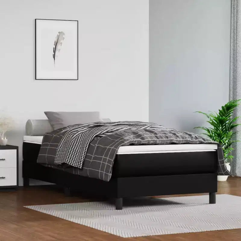 Bed Frame Black Faux leather, plywood Twin XL Sturdy Bed Frame