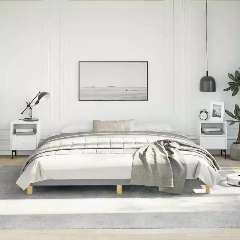 Bed Frame Light grey 100% polyester, plywood, engineered wood King
