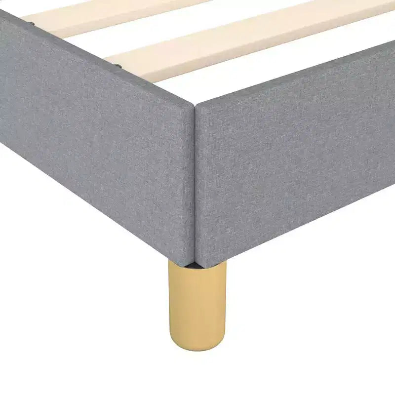 Bed Frame Light grey 100% polyester, plywood, engineered wood King