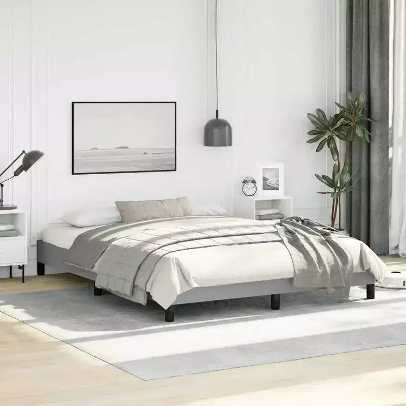 Bed Frame Light gray Polyester Queen Bed Frame Rectangular