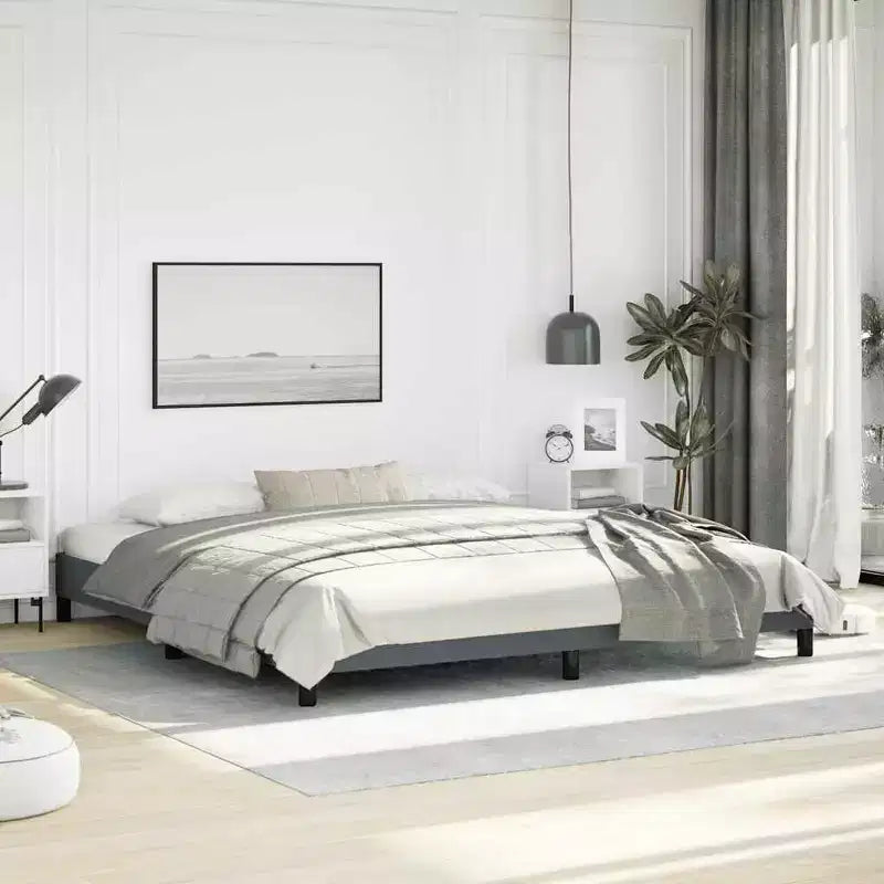 Bed Frame Dark Gray Velvet (100% polyester), plywood, engineered wood