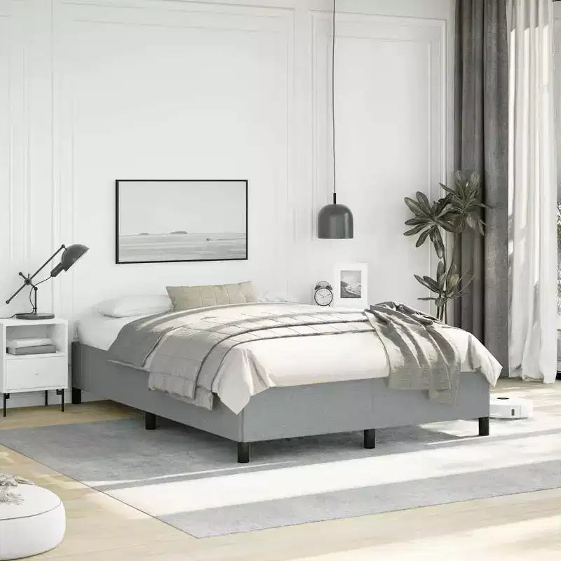 Bed Frame Light Grey Polyester, Plywood, Engineered Wood Full