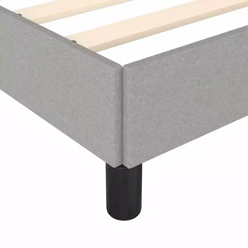 Bed Frame Light Grey Polyester, Plywood, Engineered Wood Full