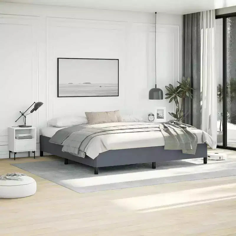 Bed Frame Dark grey Velvet (100% polyester), plywood, engineered wood
