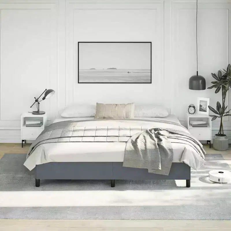 Bed Frame Dark grey Velvet (100% polyester), plywood, engineered wood