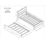 Modernes Einzelbettgestell mit ausziehbarem Gästebett, Plattformbett aus Massivholz mit Kopfteil, kein Lattenrost erforderlich, Holzlatten als Auflage, Weiß