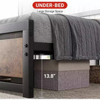 Bedframe met houten hoofdbord, 14 inch zwaar industrieel metalen platformbedframe met opbergruimte onder het bed, boxspring niet nodig