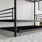 Twin over Twin Bunk Bed with Trundle, Metal Bunk Bed Frame with Ladder & Guardrails, Space Saving Bed for Teens Guests Small Bedrooms