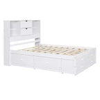 Queensize/kingsize platformbed van grenenhout met hoofdbord met opbergruimte en 8 laden