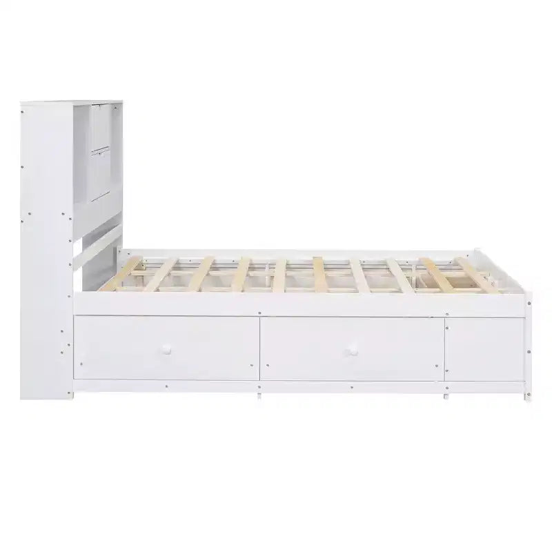 Queen/King Size Platform Bed Pine Wood Bed Frame with Storage Headboard and 8 Drawers