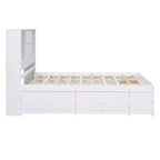 Queensize/kingsize platformbed van grenenhout met hoofdbord met opbergruimte en 8 laden
