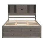 Queensize/kingsize platformbed van grenenhout met hoofdbord met opbergruimte en 8 laden