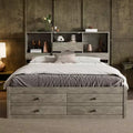 Queen/King Size Platform Bed Pine Wood Bed Frame with Storage Headboard and 8 Drawers - ModernLuxe