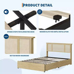Bettgestell in Queen-Size mit Rattan-Kopfteil, robuste Metallplattform und Holzlatten, kein Lattenrost erforderlich