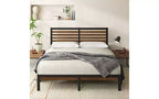 Bamboo and Metal Platform Bed Frame with Headboard, No Box Spring Needed, Easy Assembly, Queen, Brown