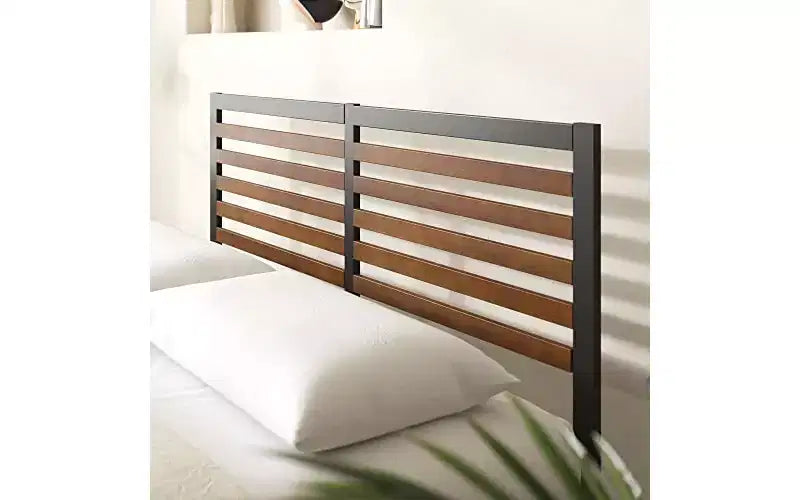 Bamboo and Metal Platform Bed Frame with Headboard, No Box Spring Needed, Easy Assembly, Queen, Brown