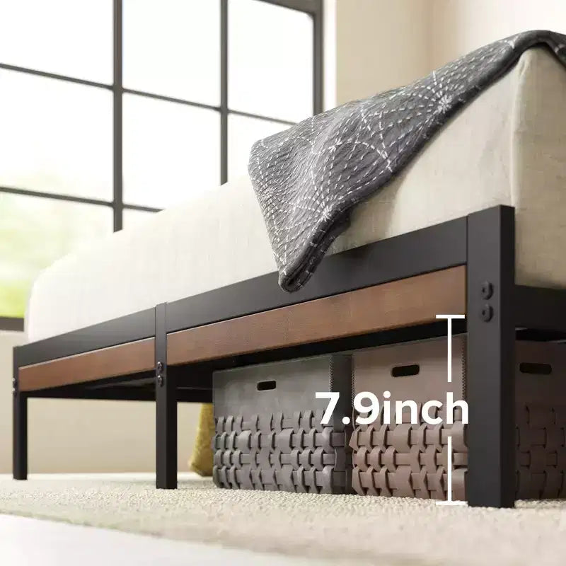 Bamboo and Metal Platform Bed Frame with Headboard, No Box Spring Needed, Easy Assembly, Queen, Brown