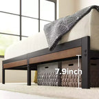 Bamboo and Metal Platform Bed Frame with Headboard, No Box Spring Needed, Easy Assembly, Queen, Brown