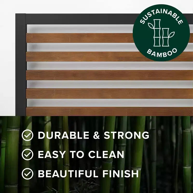 Bamboo and Metal Platform Bed Frame with Headboard, No Box Spring Needed, Easy Assembly, Queen, Brown