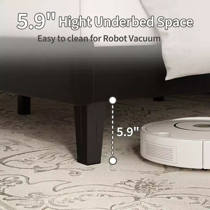 Adjustable Velvet Bed Frame with Vertical Channel Headboard - Platform Bed, No Box Spring Needed, Sturdy & Noise-Free Support