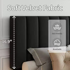 Verstellbares Samt-Bettgestell mit vertikalem Rillen-Kopfteil - Plattformbett, kein Lattenrost erforderlich, robust und geräuscharm