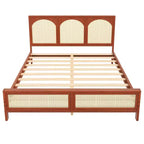Plattformbett aus Holz in Queen-/King-Size mit Rattan-Kopf- und Fußteil, Bettgestell mit Stützbeinen