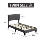 Bedframe met gestoffeerd hoofdbord, eenpersoons platformbedframe met ondersteuning door houten latten, eenvoudig te monteren matrasbasis, geen boxspring nodig