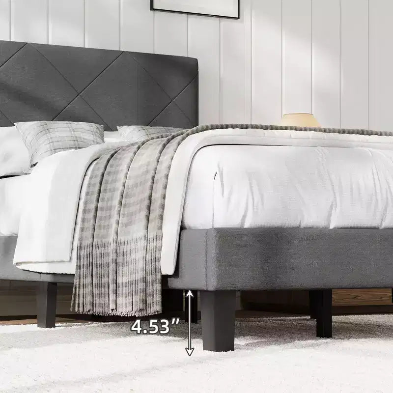 Bed Frame with Upholstered Headboard, Twin Platform Bedframe with Wooden Slats Support, Easy Assembly Mattress Foundation, No Box Spring Needed