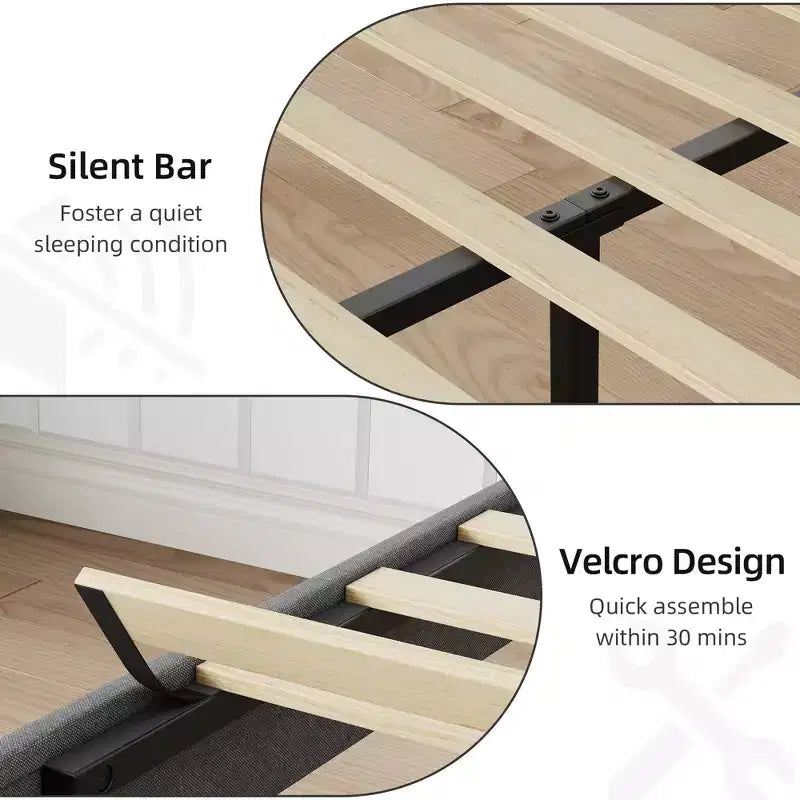 Bed Frame with Upholstered Headboard, Twin Platform Bedframe with Wooden Slats Support, Easy Assembly Mattress Foundation, No Box Spring Needed