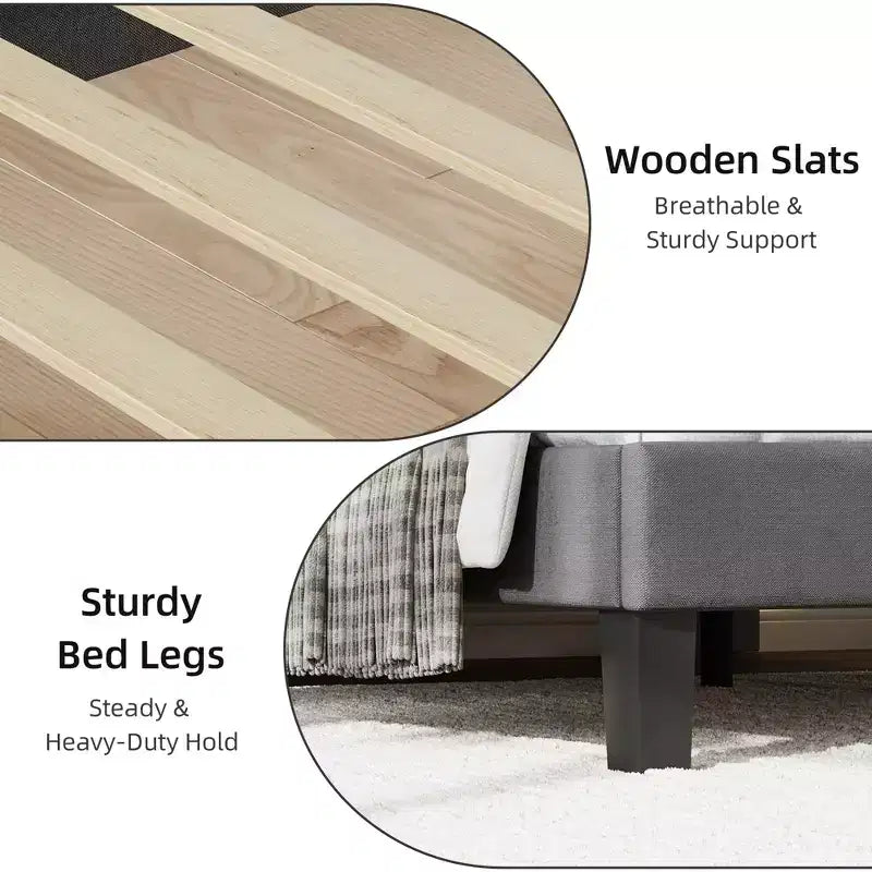 Bed Frame with Upholstered Headboard, Twin Platform Bedframe with Wooden Slats Support, Easy Assembly Mattress Foundation, No Box Spring Needed