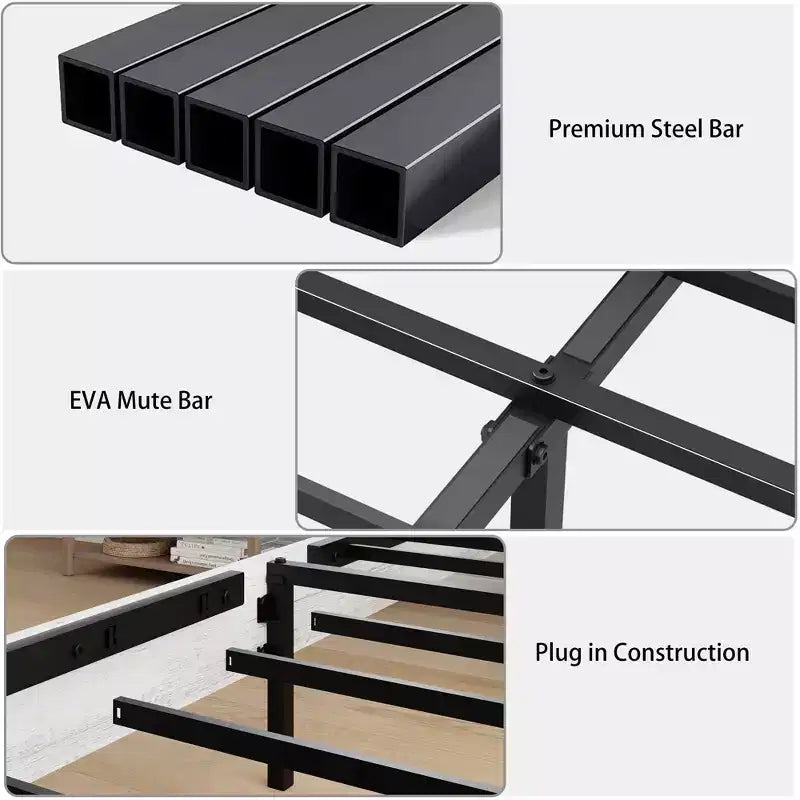 Full/Queen/King Size Platform Bed with LED and Charging Station, Wood Platform Bed Frame with Hidden Storage and Headboard, Antique White+Gray